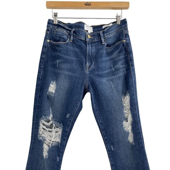 Frame Womens Le High Enford Skinny Distressed Jeans Size 25 Blue Denim Raw Hem - Picture 3 of 9